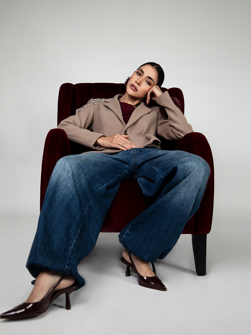 Beige Bling Shoulder Jacket