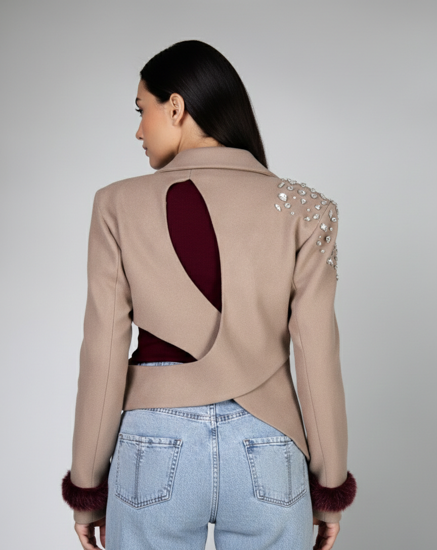 Beige Bling Shoulder Jacket