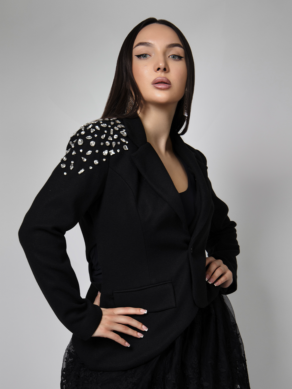 Black Bling Shoulder Jacket