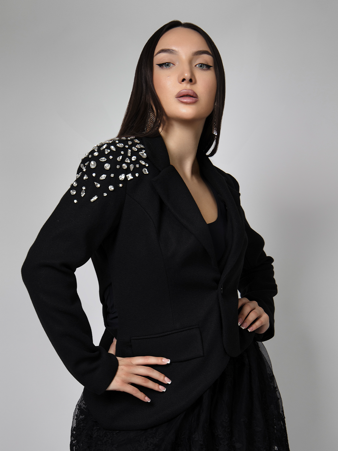 Black Bling Shoulder Jacket