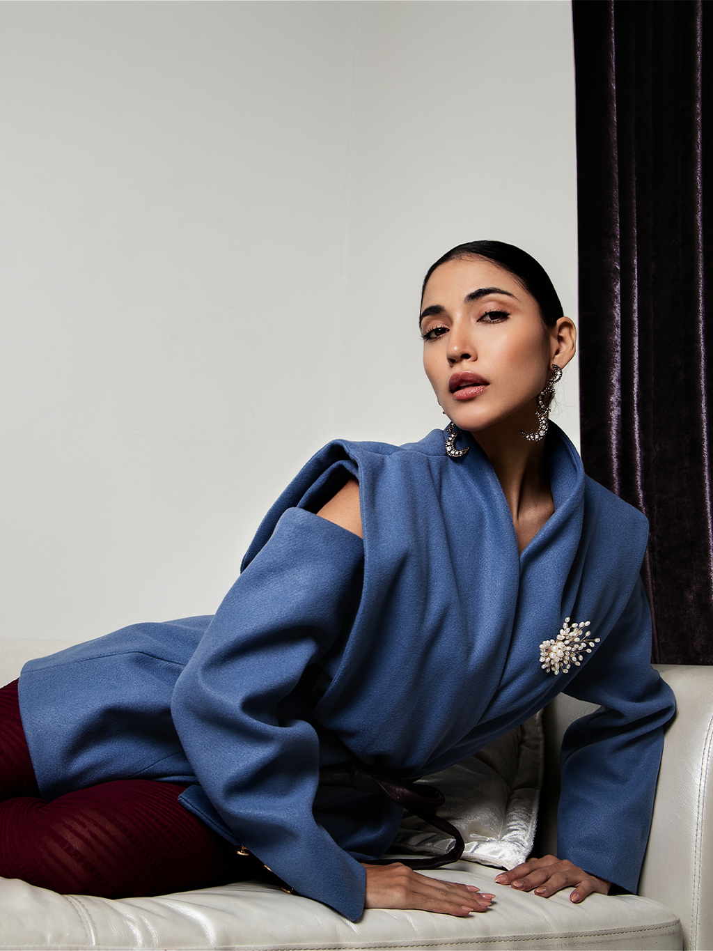 Blue Lconic Felt Jacket With Belt