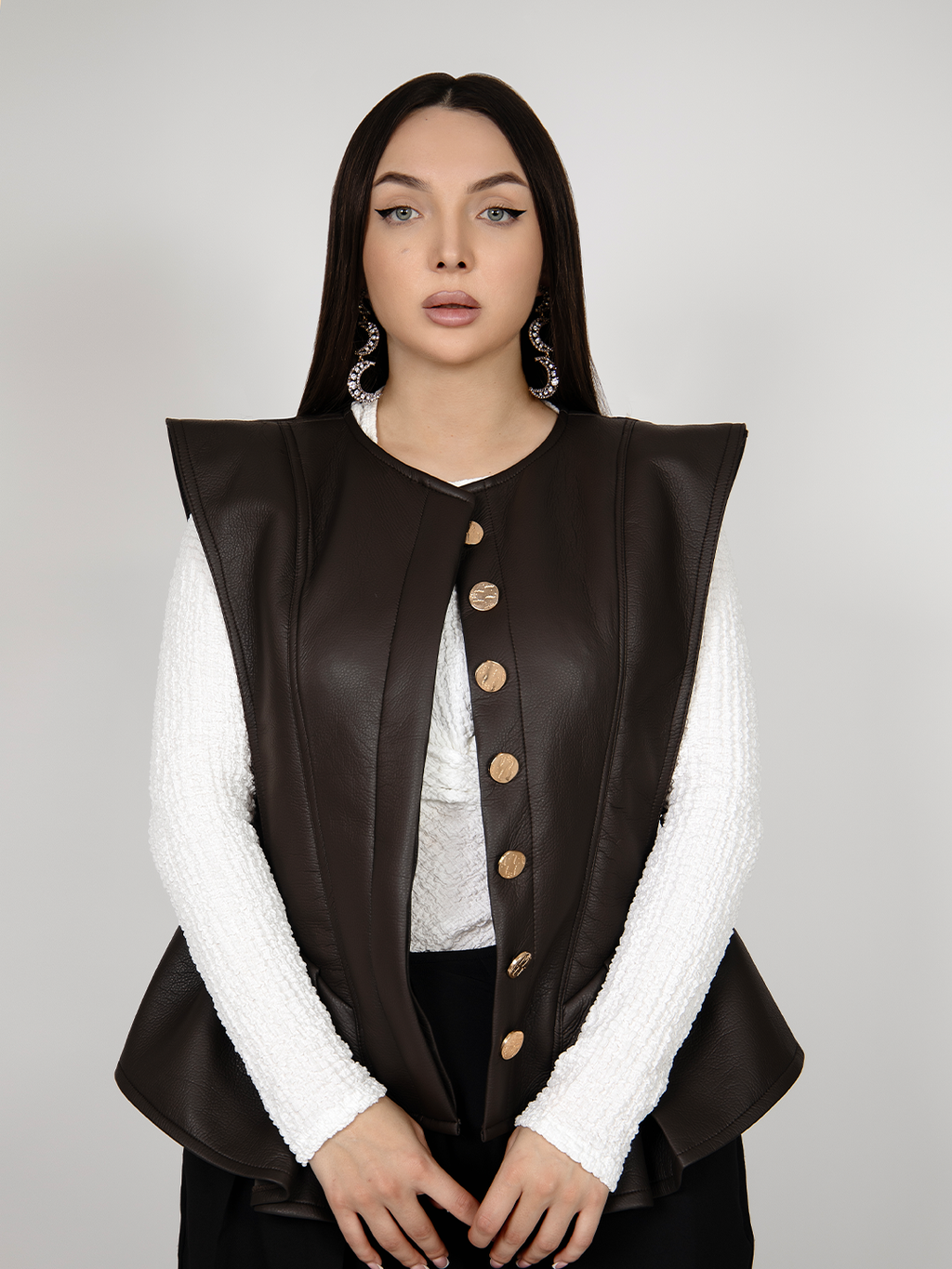 Dark Brown Bold Shoulder Leather Vest