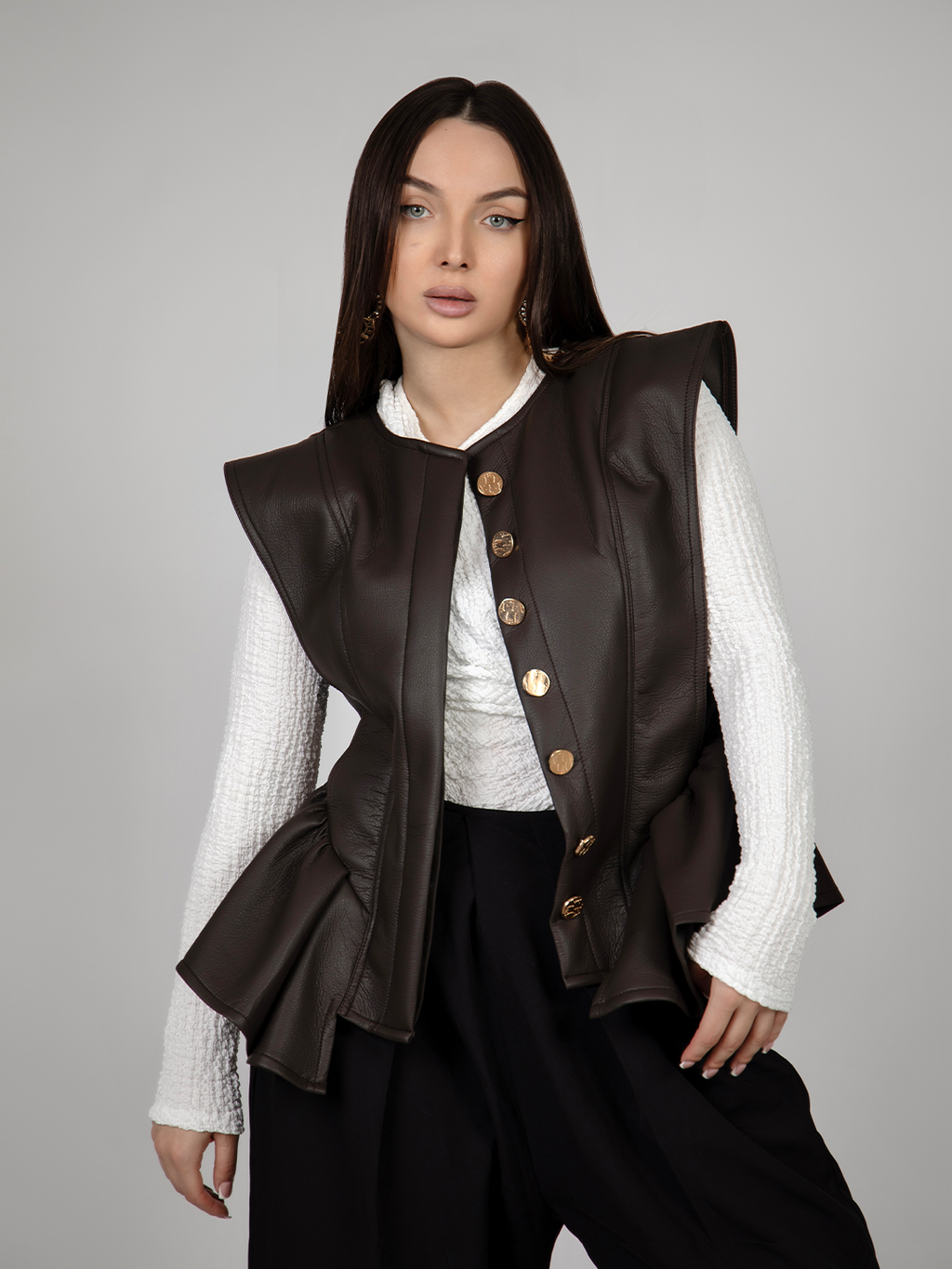 Dark Brown Bold Shoulder Leather Vest