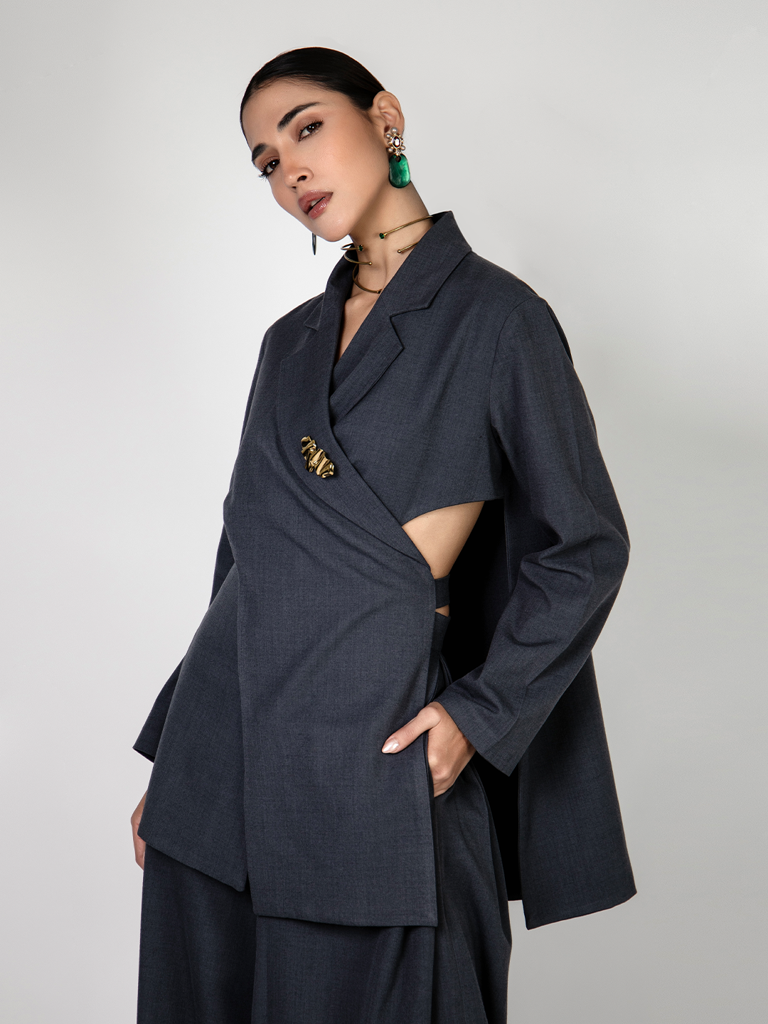 Grey Wrap-Cut Suit